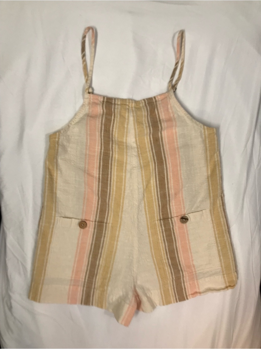 RIP‎ CURL Striped Cotton Romper XS Beige Pink Brown Adjustable Strap Pockets